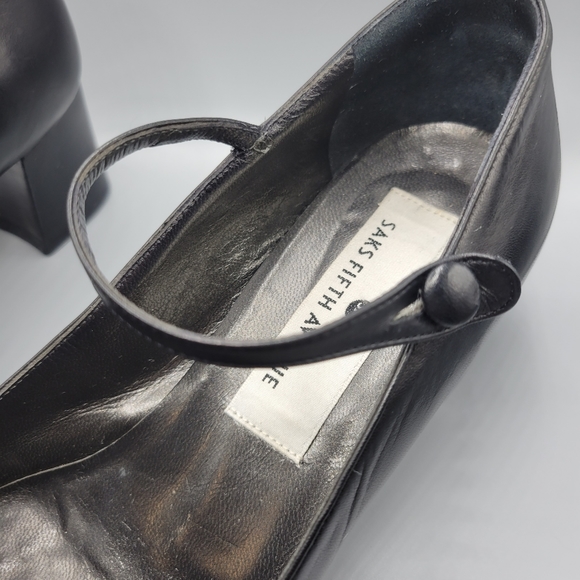 Saks Fifth Avenue Mary Jane Block Heel Leather Shoe Size 7B Circa 1996-2000 - Picture 4 of 10